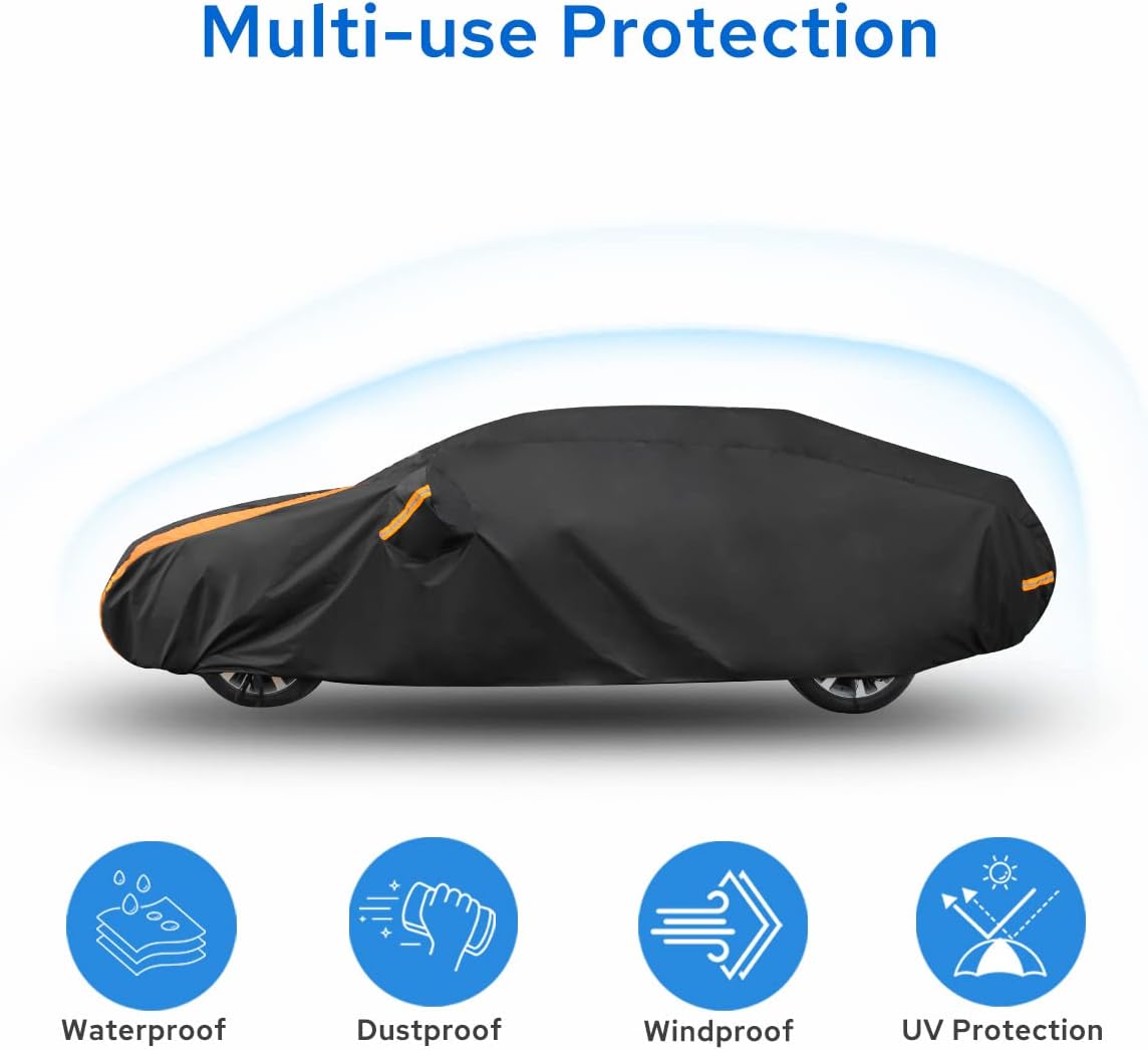 Avecrew Car Cover Waterproof All Weather for Automobiles, Outdoor Heavy Duty Full Exterior Covers for Sedan(186"-193")