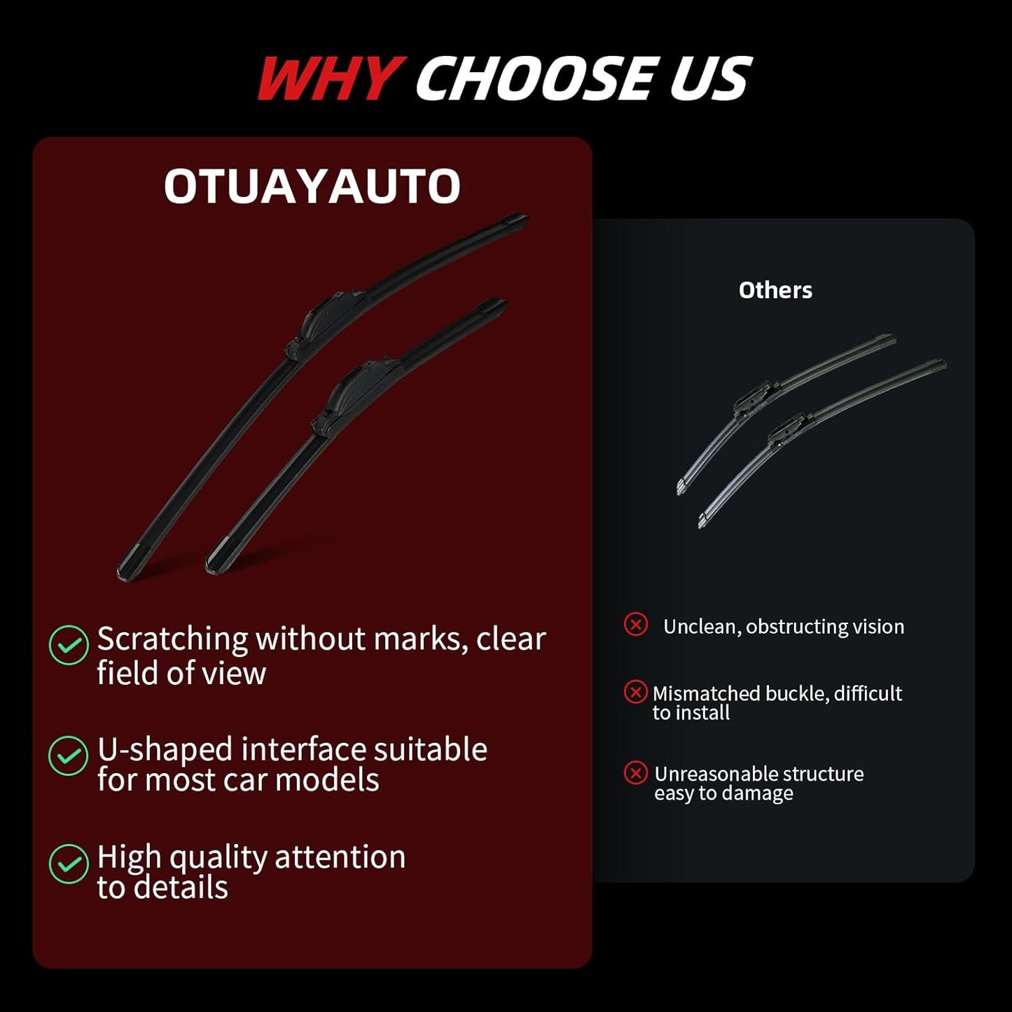 OTUAYAUTO Premium Windshield Wiper Blades - Replacement for Acura MDX 2014-2020 - Precision Fit, All-Weather Performance, Front and Rear Wiper Blades, J/U Hook - 26"+20"+14" (Pack of 3)