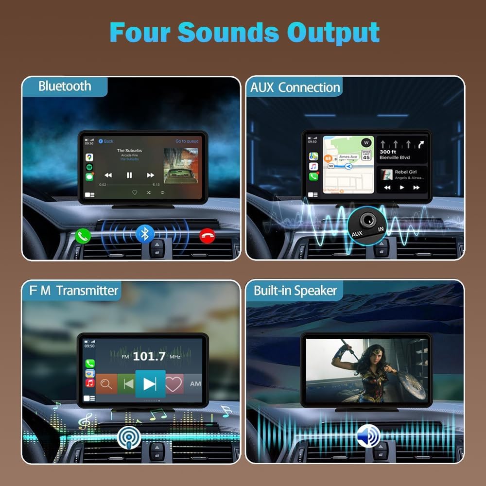 Wireless Carplay Screen for Car 7" Portable Apple Carplay & Android Auto Car Stereo with Backup Camera, GPS Navigation/Mirror Link/Voice Control Siri/Bluetooth FM, AUX for All Vehicles