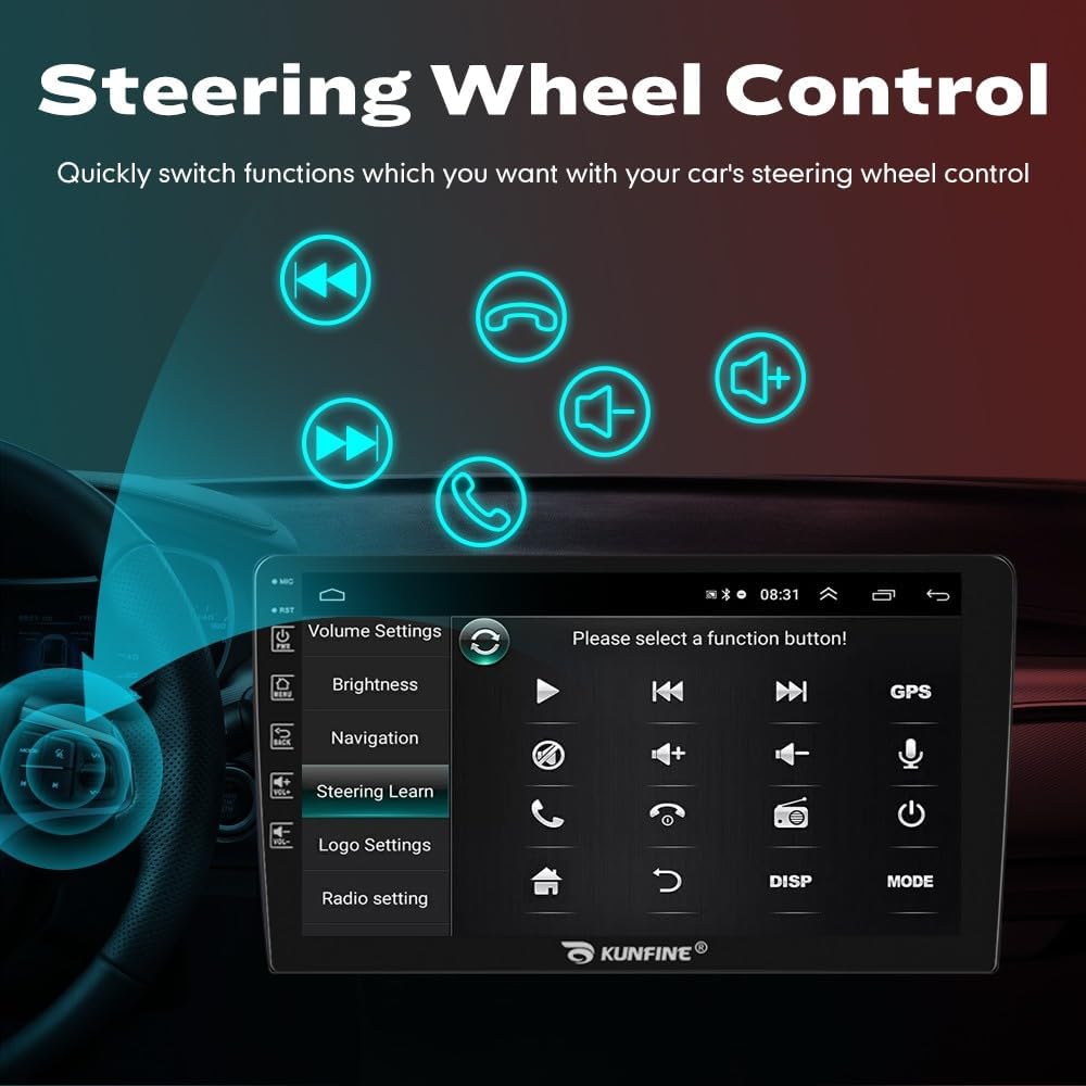 Kunfine Car CarPlay Android Auto Navigation Stereo GPS Radio Reverse Camera Display 9" IPS Touchscreen Headunit Tablet Pad Media Player For Peugeot 301 2013-2022, if Applicable Quad Core 4G+64G Silver