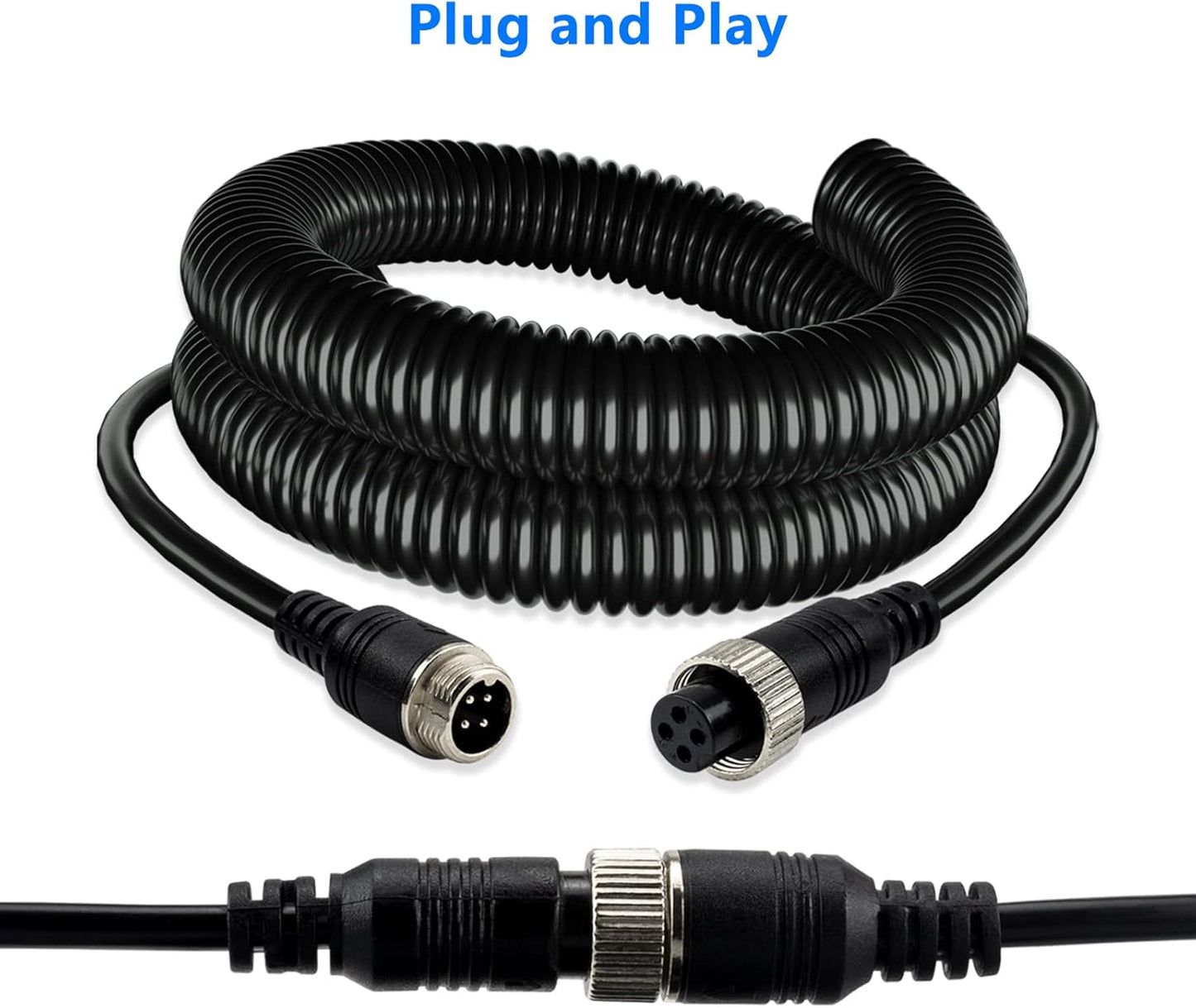 4 Pin Camera Cable with Corrugation Tube Cover, Car 4Pin Aviation Video Extension CableCCTV Rearview Camera Truck Trailer Camper Bus Motorhome Vehicle Backup Monitor System 16.5Ft/5M