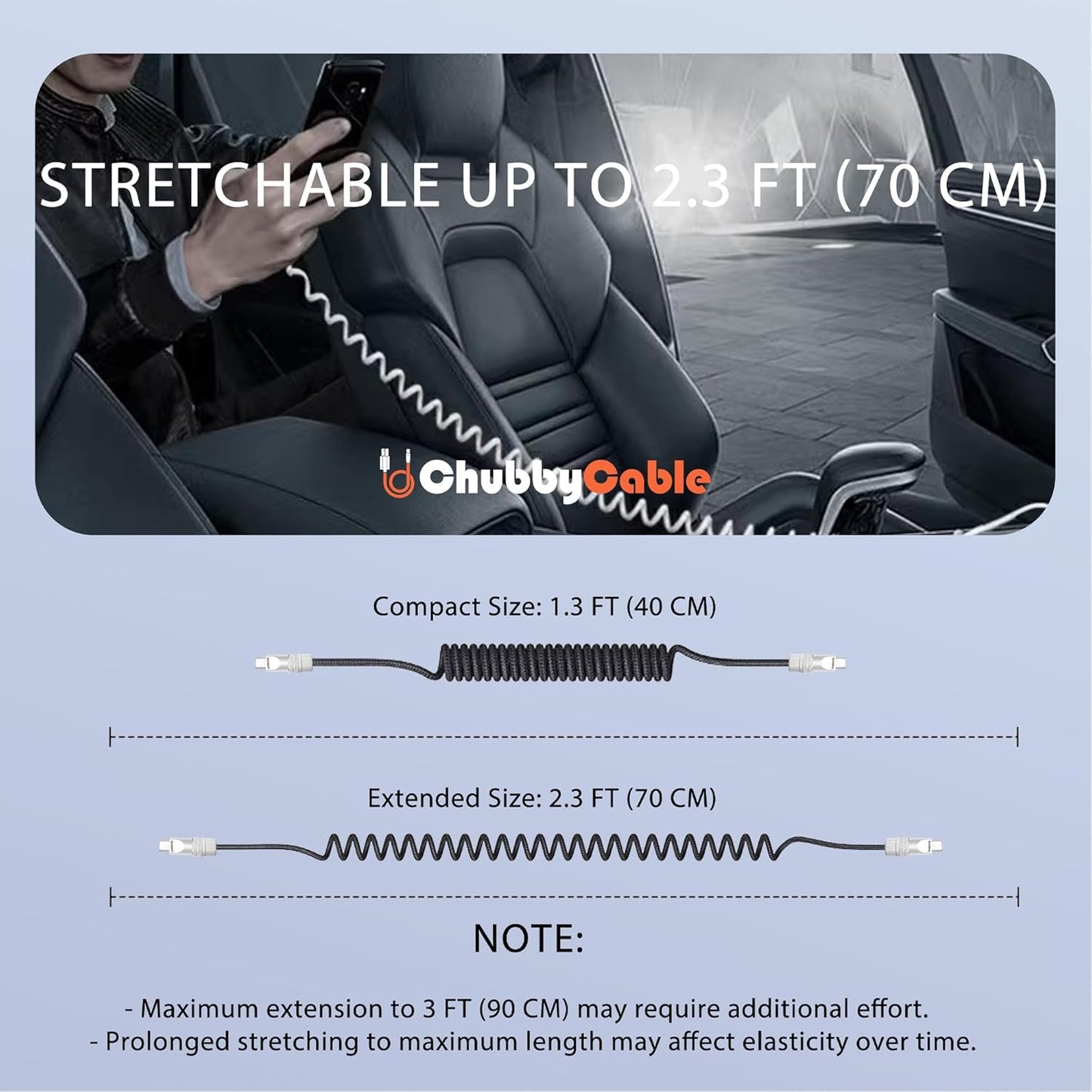chubbycable Curly Chubby - Retractable Fast Charging Cable 240W Coiled Charger Cord for Car Durable USB-C Cable