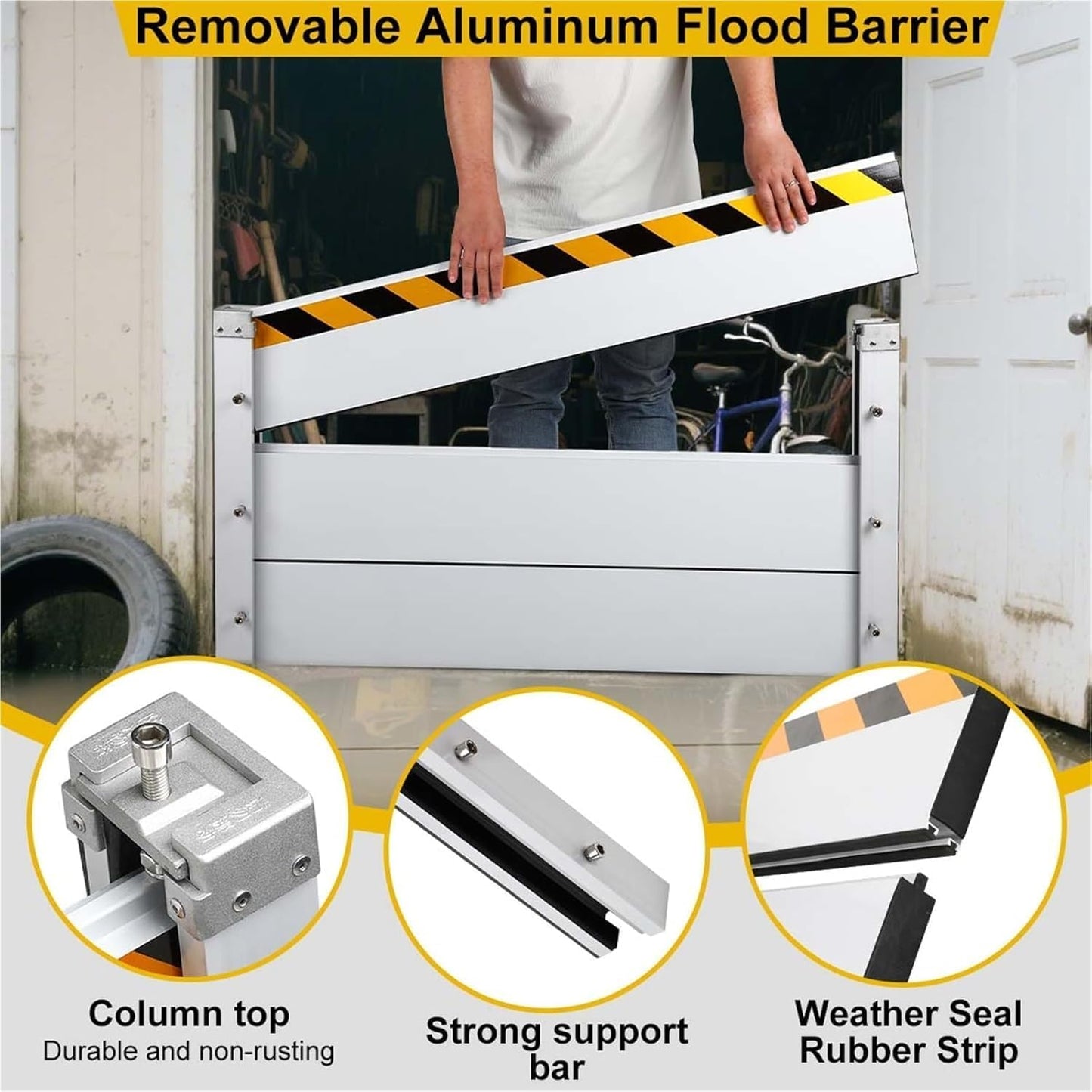 Reusable Heavy Duty Aluminum Flood Barriers for Home Exterior, Flood Protection Barriers Water Barrier Door Quick Detachable Garage Doors Detachable Mobile Rain Water Baffle (H 7.9 inch L 16.5FT)