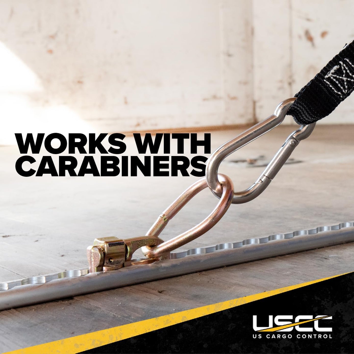 US Cargo Control Double Stud L Track Fittings with Pear Link (4-Pack), 5,000 Pounds Break Strength, Use with L Track Rails in Truck Bed or Trailer, Automatic Locking with Spring Release