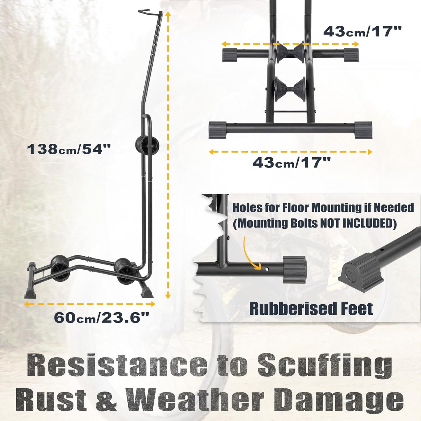 CyclingDeal Upright E Bike Fat Tire Bike Stand - Vertical & Horizontal Bike Rack Bicycle Storage Stand - Vertical E Bike Rack Garage - Fat Tire Bike Storage Rack - Holds Bikes up to 110 lbs