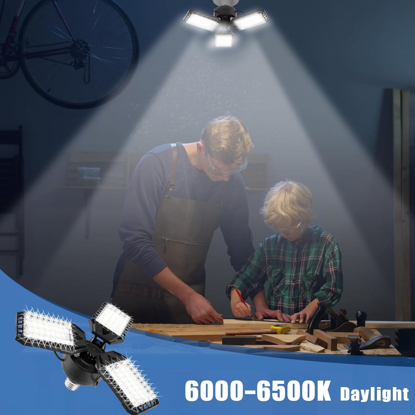 LED Garage Lights 2 Pack -80W, 8000LM 6500K Led Shop Light with 3 Deformable Panels, Basement Barn Light Garage Ceiling Lights, E26 for Garage, Warehouse, Shop, Basement