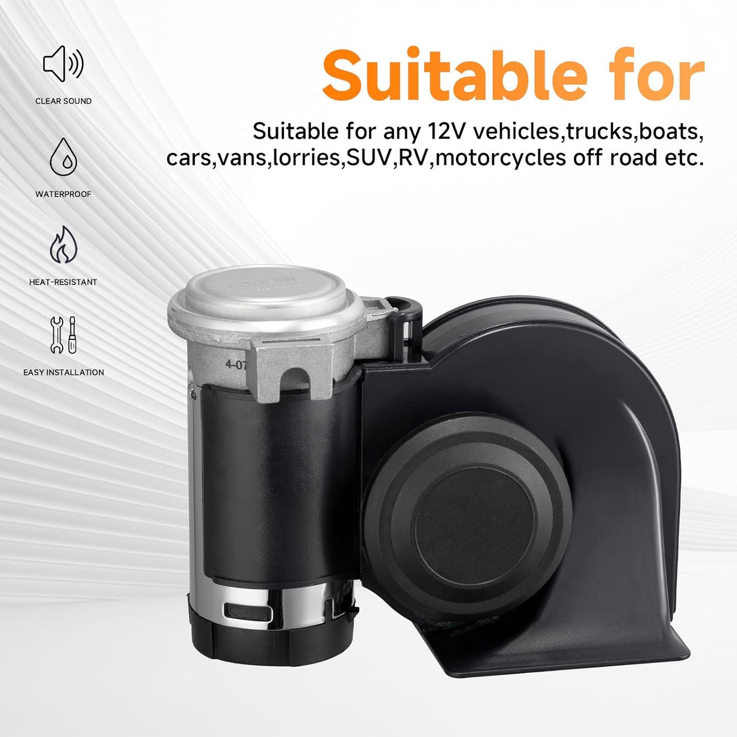 Pack of 2 Car Horn,Train Horns for Truck,Super High Pitched Train Horn for Car, Waterproof Snail Horns for Motorcycles, Cars, Trucks,Trains and Ships