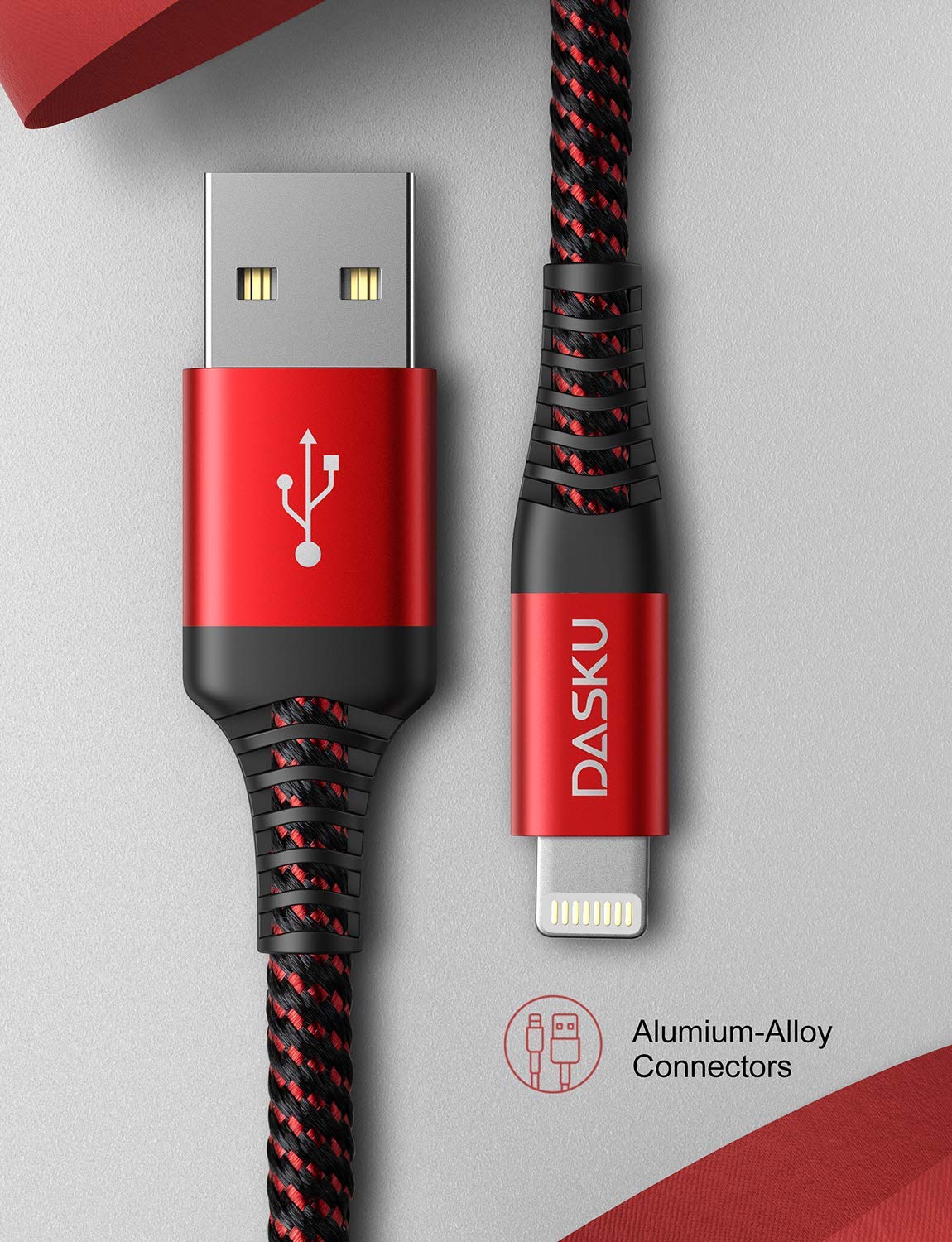 3 Pack 3 FT Lightning Cable Certified iPhone Charger Cable Red Nylon Braided Fast Charging Cord Compatible with iPhone 13/12/11/Pro Max/X/Xs Max/Xr /8 Plus/7 Plus/6S Plus/6 Plus/iPad