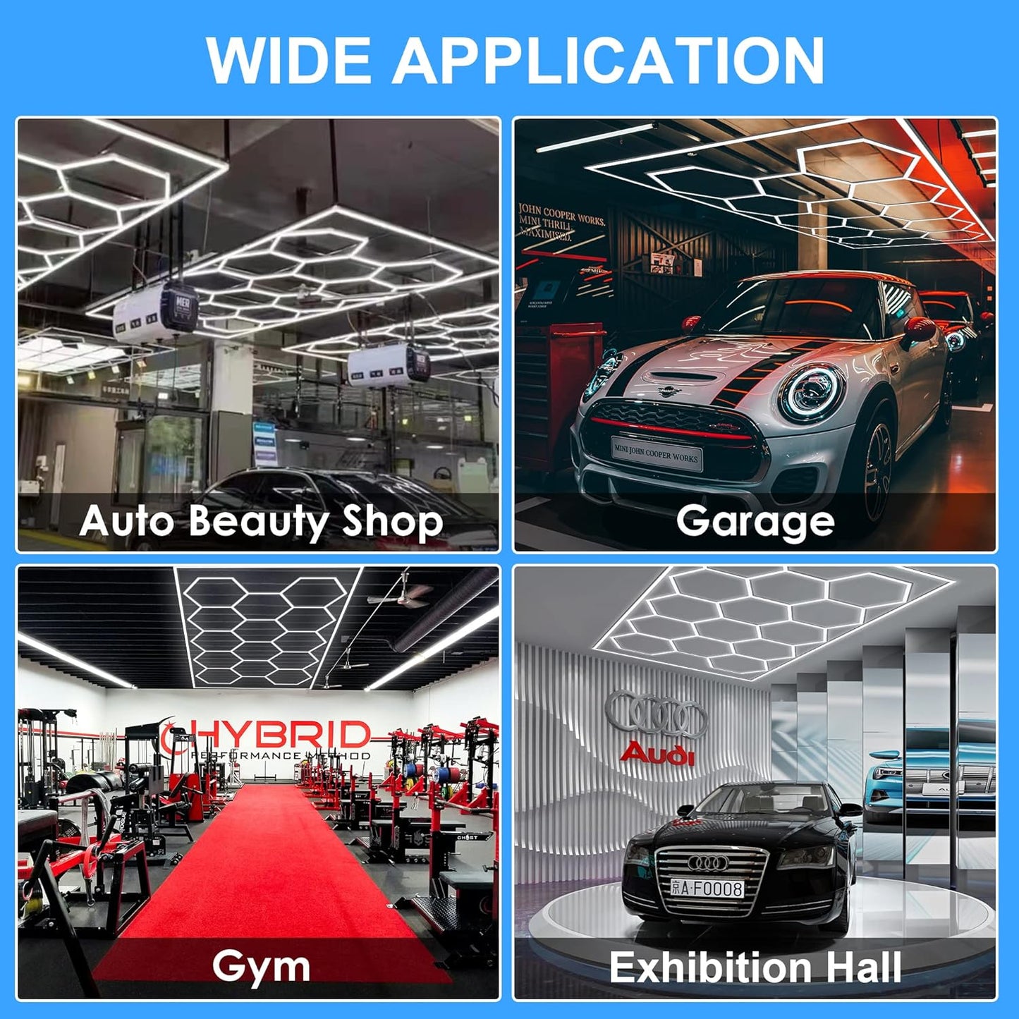 MODERN Hexagon Garage Light: Higher Brightness 720W 86400 Lumens Hexagon Led Garage Light with Rectangle Frame 6500K for Garage, Basement, Warehouse, Auto Beauty Shop, Car Detailing Shop etc. …