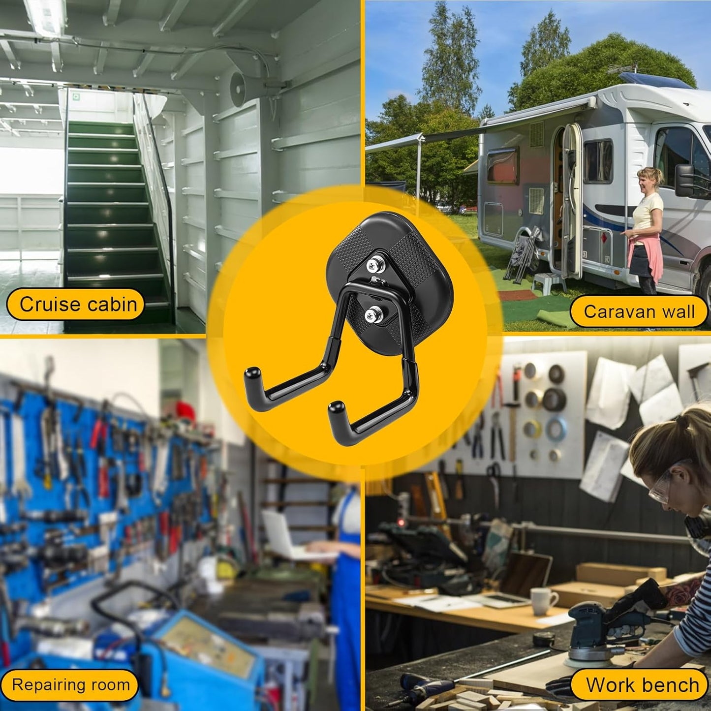 2 Pack Strong Gator Magnetic Hooks Heavy Duty for Hanging, Large Magnet Garage Utility Tool Accessories Organizer Holder with Anti Slip Rubber Coating for Cruise,RV,Workshop and Outdoor Storage