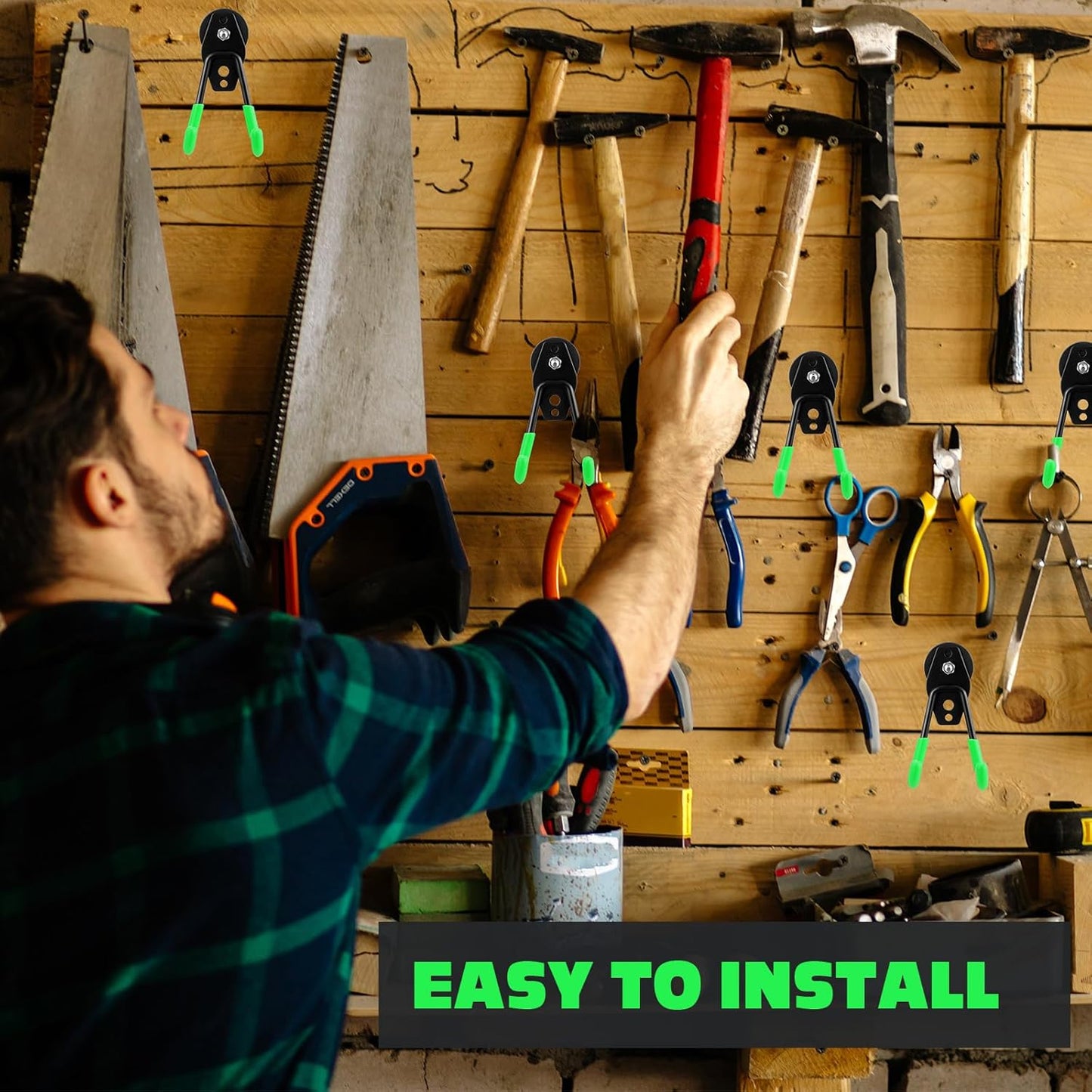 Landhoow Large Magnetic Hooks Heavy Duty Garage Magnet Hooks Strong Storage Utility Magnetic Hangers with Anti Slip Rubber Coating for Indoor and Outdoor Hanging(Green,14 Pcs)