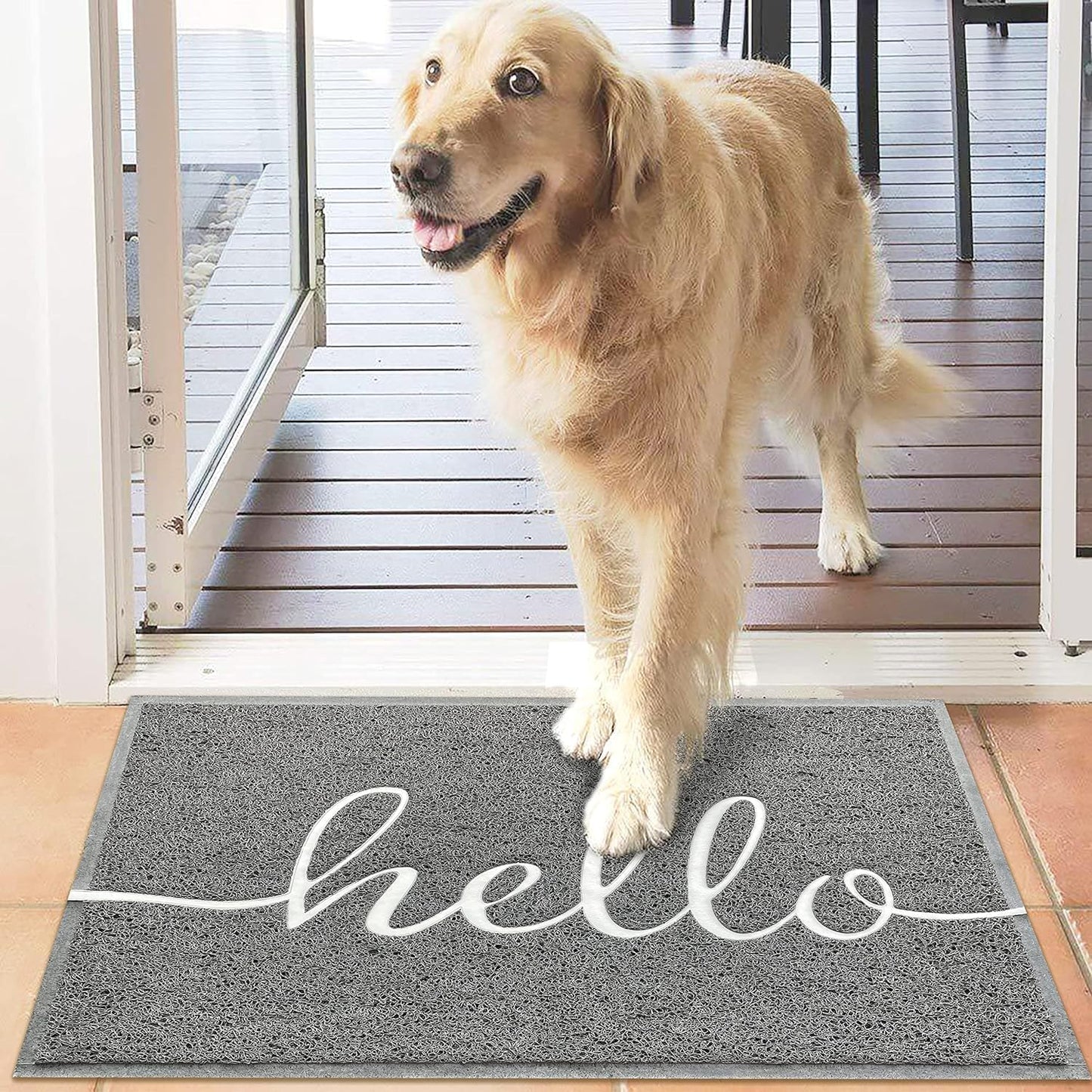 EARTHALL Door Mat Outside Inside Hello Doormat, 36"x24", Durable Floor Mat Non Slip Mat Ultra Absorb Mud Easy Clean Front Doormat for Garage, Entryway, Patio, High Traffic Areas, Grey