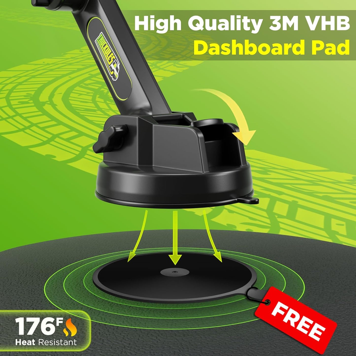 Phone Mount for Truck Phone Holder for Truck - Heavy Duty Suction Cup + Dashboard Pad, Mobile Device Holder for Dashboard Window 16.9 inch Long Arm, iPhone Samsung Compatible, Big Rig Trucker, Black