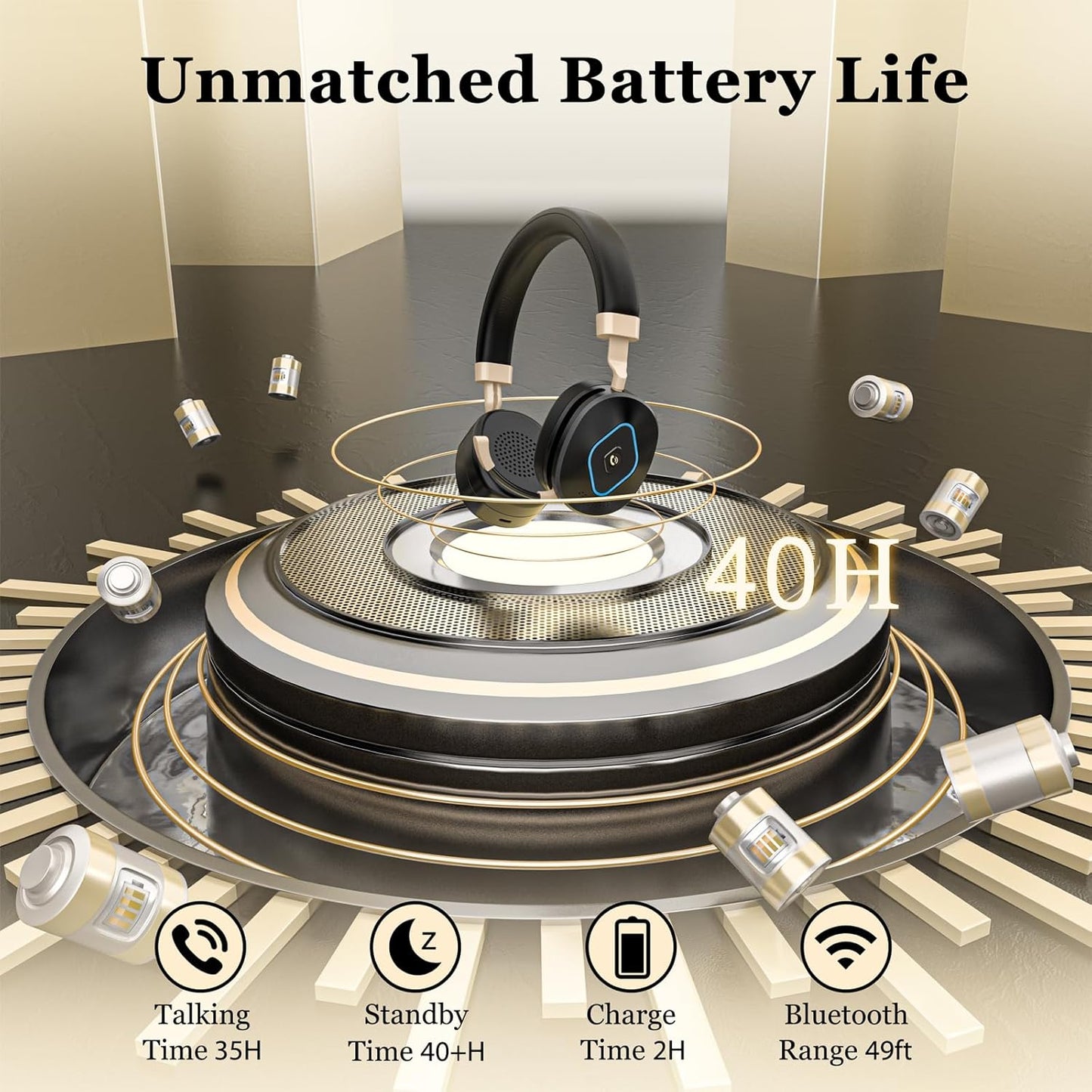 Wireless Headset with Mic for Work, Bluetooth Headphones with Microphone, Hybrid Mode Wireless/Wired, Dual AI Noise Cancellation, Retractable Boom Mic, USB Dongle & Mute for Home/Office/PC/Cell Phones