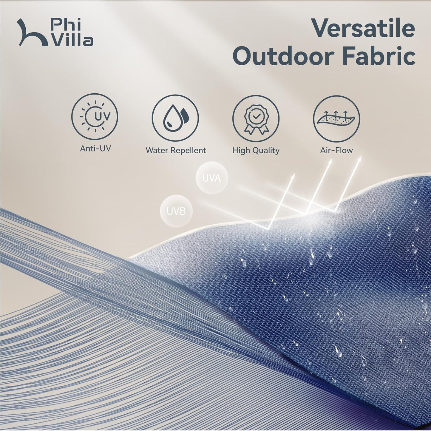PHI VILLA 15ft Large Patio Umbrellas with Base, Outdoor Double-Sided Rectangle Market Umbrella for Pool Lawn Garden, Haze Blue