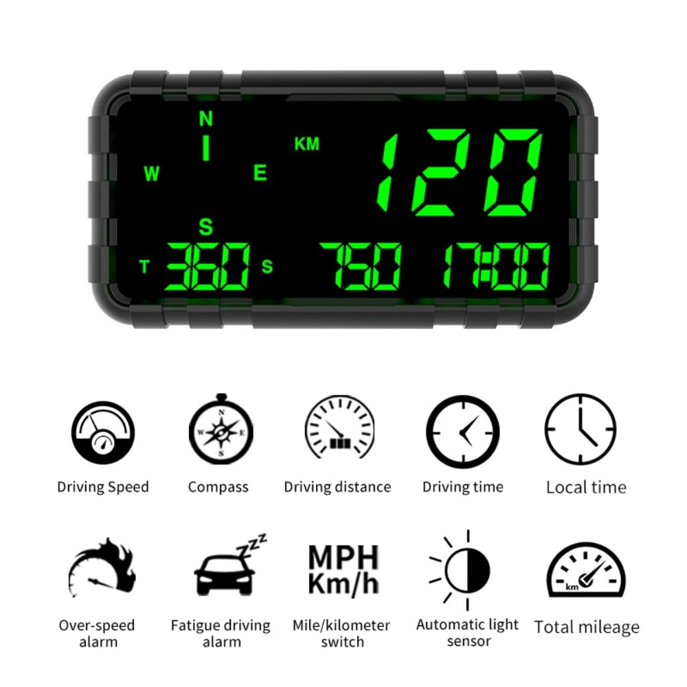 Heads Up Display for Car Digital GPS Speedometer kit MPH Odometer Automotive Compass for Dashboard HUD Fatigued Driving Alert Speeding Alarm for Trucks Golf cart All Vehicles (C3012)