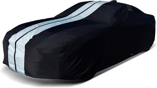 iCarCover Custom Car Cover for Pontiac Lemans (1961-1962) Waterproof All-Weather Rain Snow UV Sun Protector Full Exterior Indoor Outdoor Car Cover (Stripe - Black/Gray)