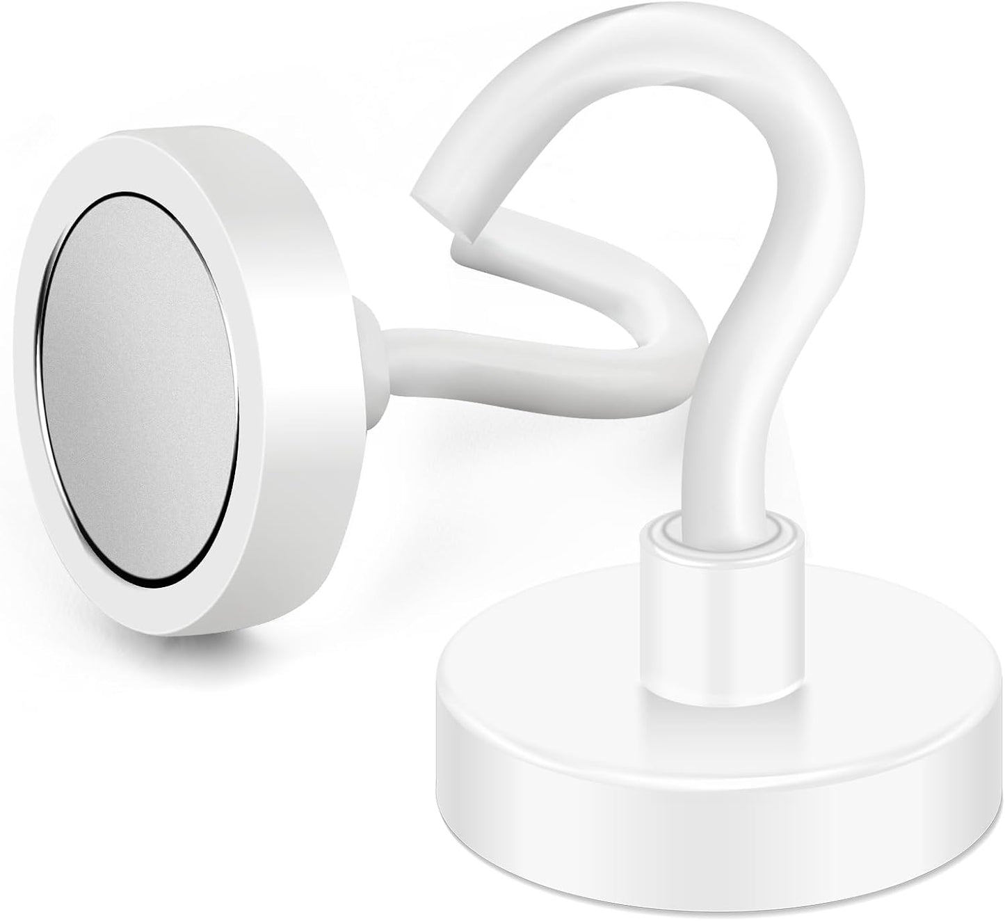 MIKEDE Magnetic Hooks, 40LB+ Heavy Duty Magnet Hooks for Cruise Cabins, Super Neodymium Hanging Hooks White Strong Magnets with Hook for Fridge, Magnetic Hanger for Grill, Toolbox - Pack of 4