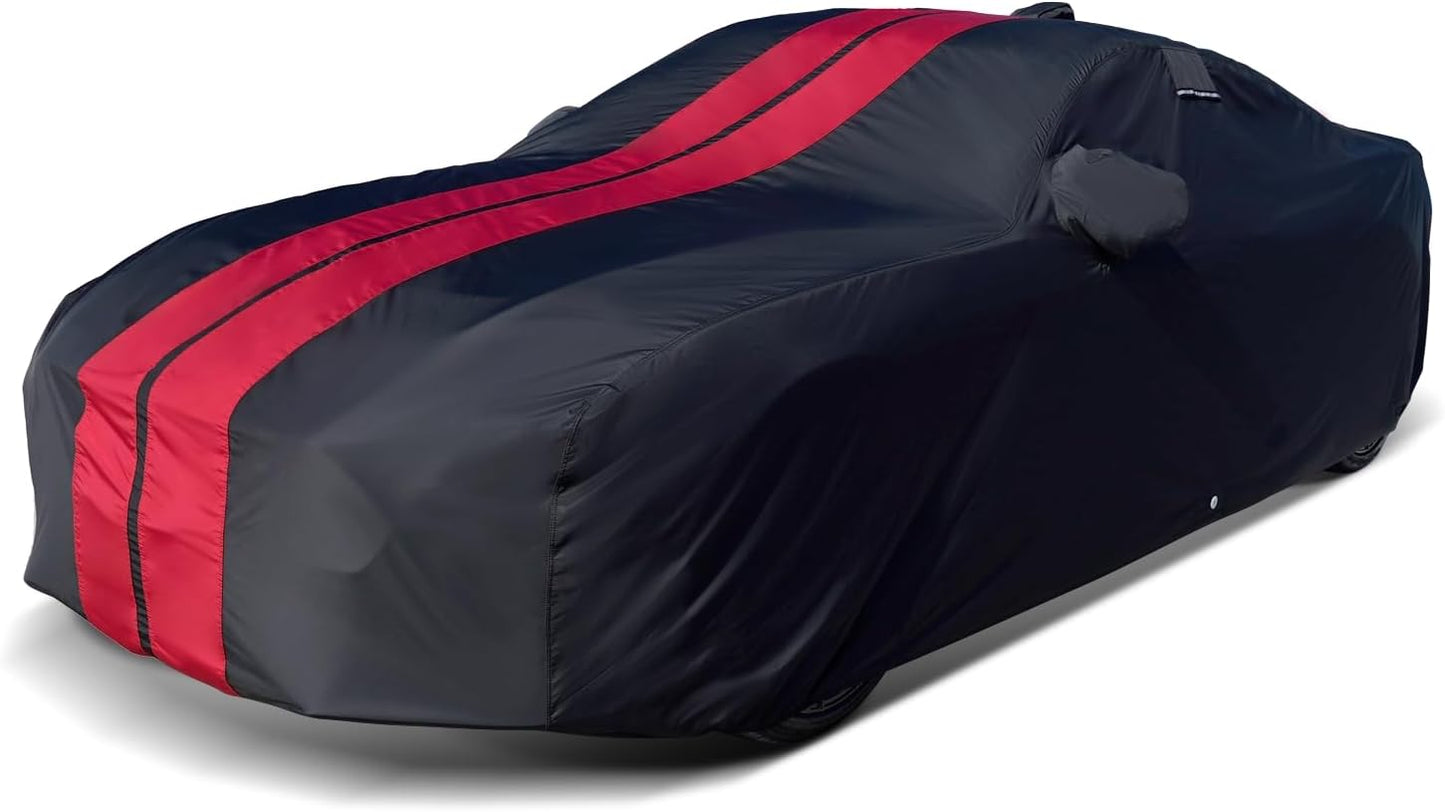 iCarCover Custom Car Cover for Pontiac Sunfire 2-Door, 4-Door (2003-2005) Waterproof All-Weather Rain Snow UV Sun Protector Full Exterior Indoor Outdoor Car Cover (Stripe - Black/Red)