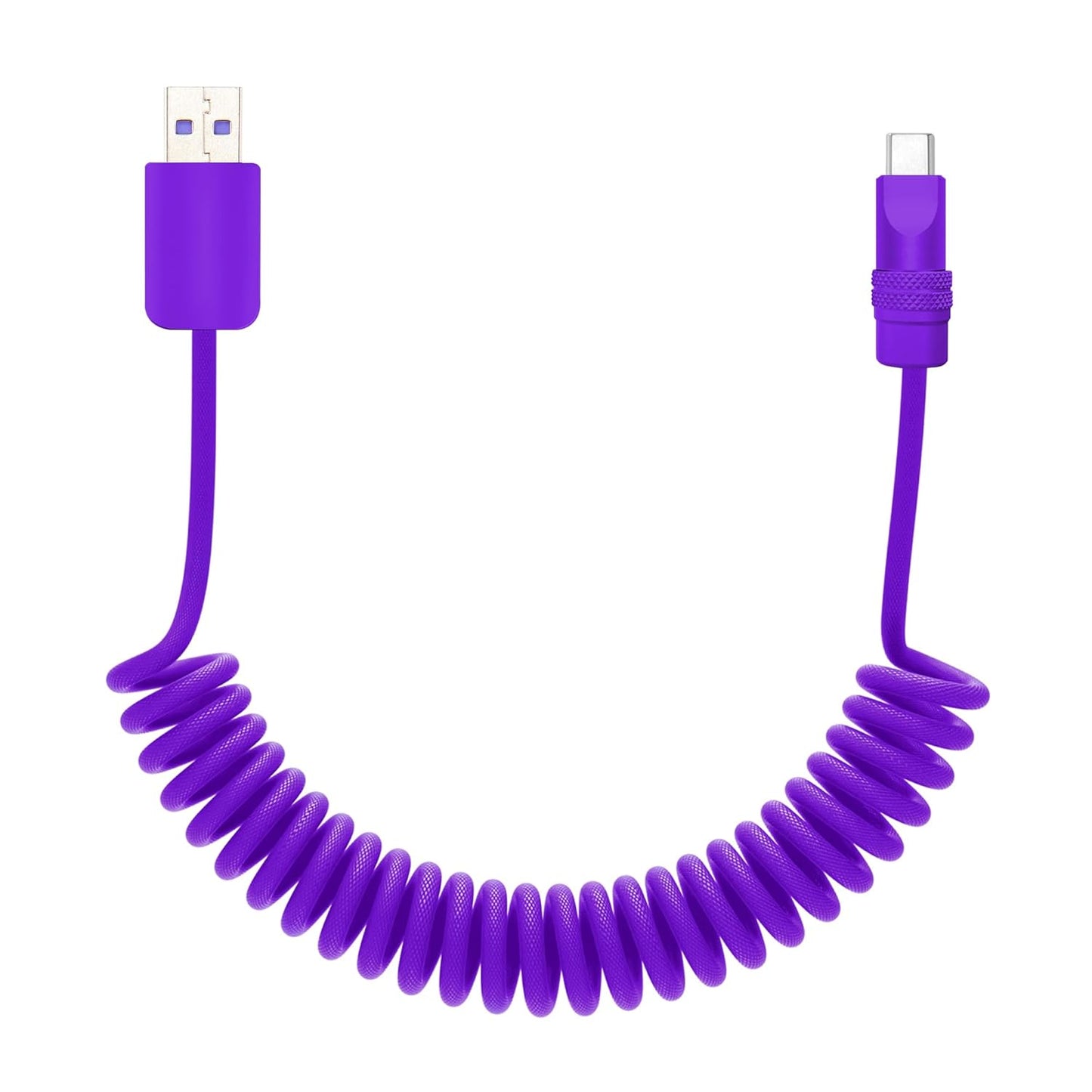 chubbycable Curly Chubby - Retractable Fast Charging Cable 240W Coiled Charger Cord for Car Durable USB-C Cable for Phones, Tablets and More, Purple+Purple, USB-A to Type-C, 1.3FT-2.3FT