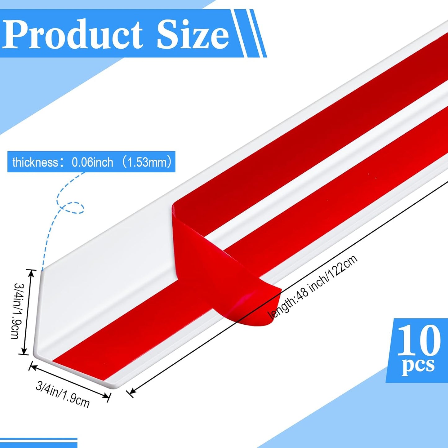 Sasylvia 10 Pcs Wall Corner Protector Guards, 3/4 x 48 Inches Self Adhesive Vinyl Corner Trim Molding, Avoid Scratching Scuffs, Ease Install & Cleaning for Door Countertop Furniture Protection