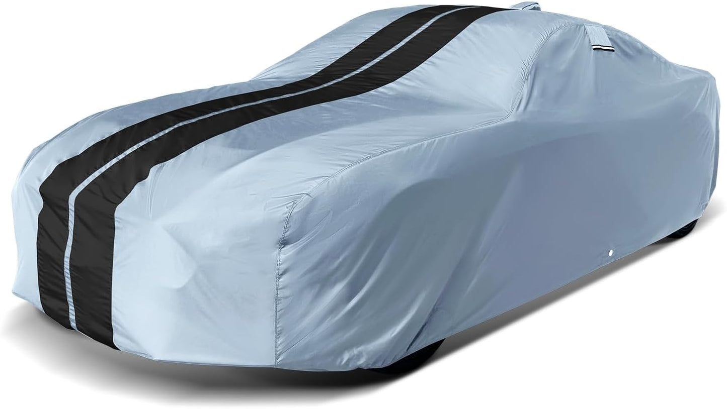 iCarCover Custom SUV Cover for Pontiac Trans AM (1969-1973) Waterproof All-Weather Rain Snow UV Sun Protector Full Exterior Indoor Outdoor Car Cover (Stripe - Gray/Black)