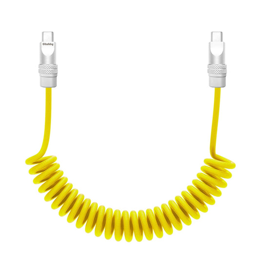 chubbycable Curly Chubby - Retractable Fast Charging Cable 240W Coiled Charger Cord for Car Durable USB-C Cable for Phones, Tablets and More, Yellow, Type-C to Type-C, 1.3FT-2.3FT