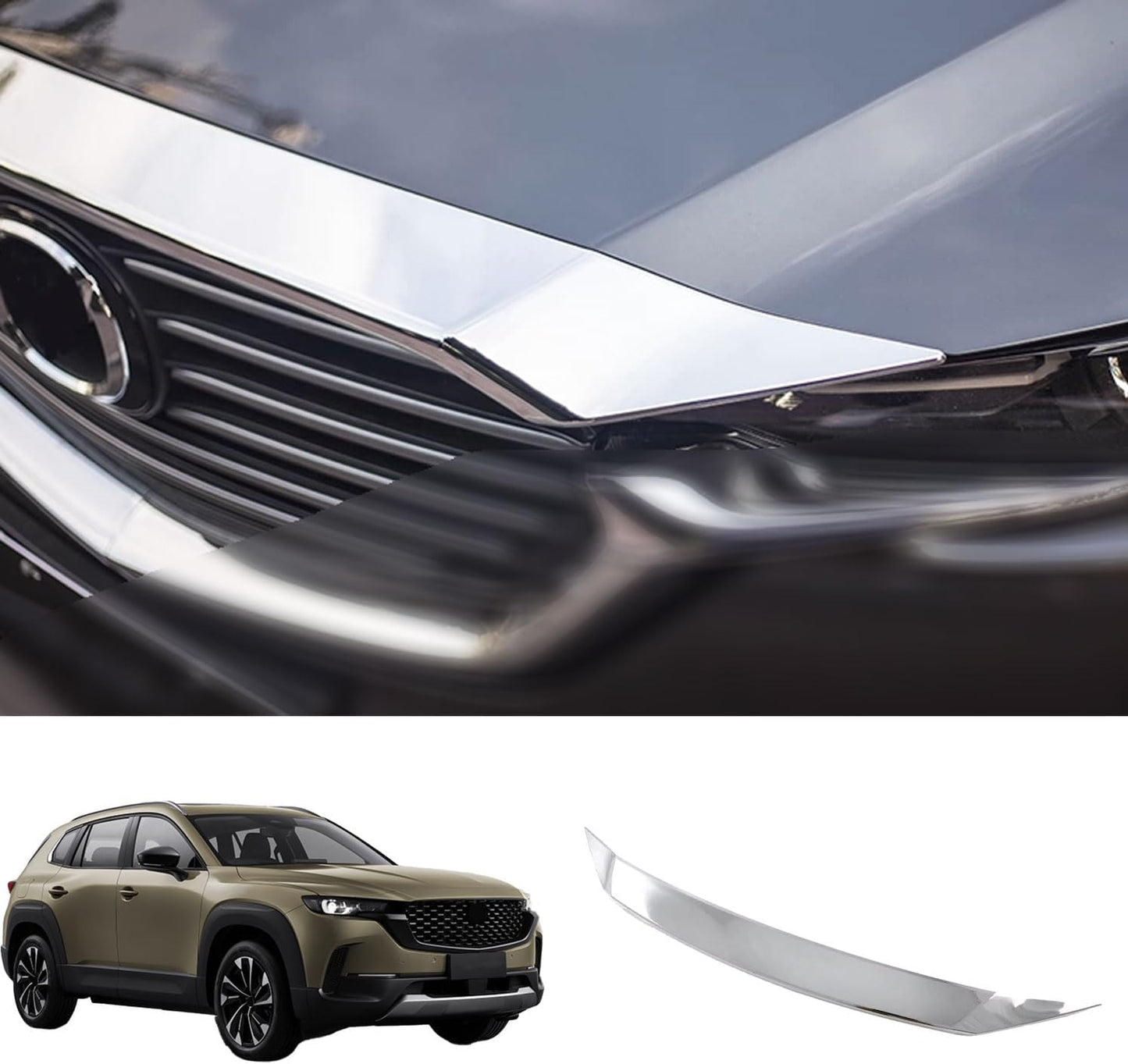 Front Hood Air Deflector，Car Bonnet Molding Cover Trim Fit for Mazda CX-50 and CX50 Hybrid 2023 2024 2025，Exterior Accessory（ABS,Glossy Chrome）