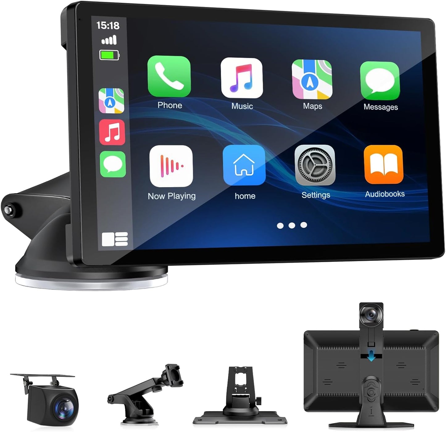 Wireless Carplay Screen for Car with 4K Dash Cam, 9" Portable Carplay & Android Auto, Car Touchscreen with 1080p Backup Camera, GPS Navigation/Voice Control/BT/Mirror Link/FM