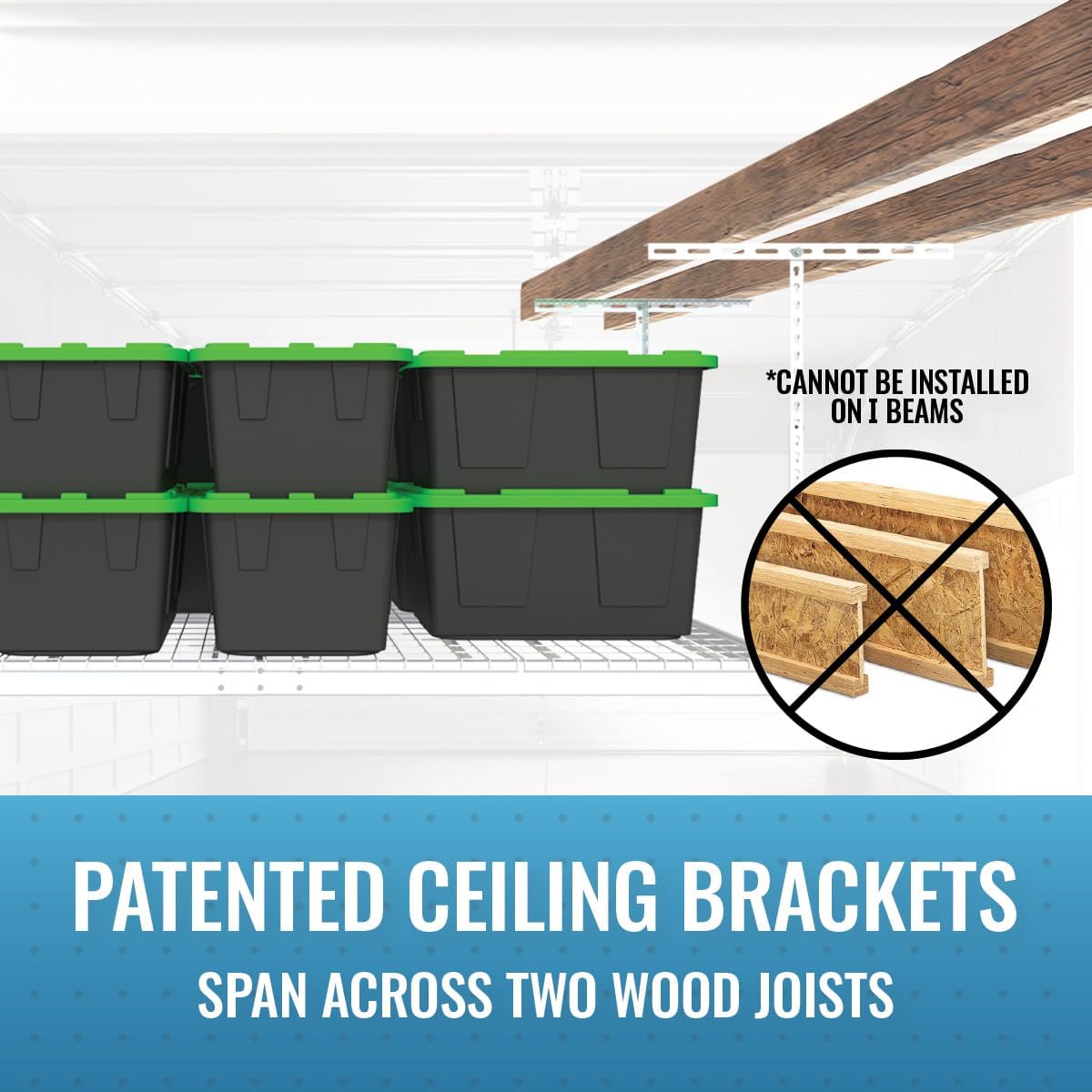 MonsterRax Overhead Garage Storage Rack - 4 x 8 Ceiling Rack for Garage Racks, Organization Shelving, Adjustable Hanging Shelf, White, 12"-21" Height Adjustment