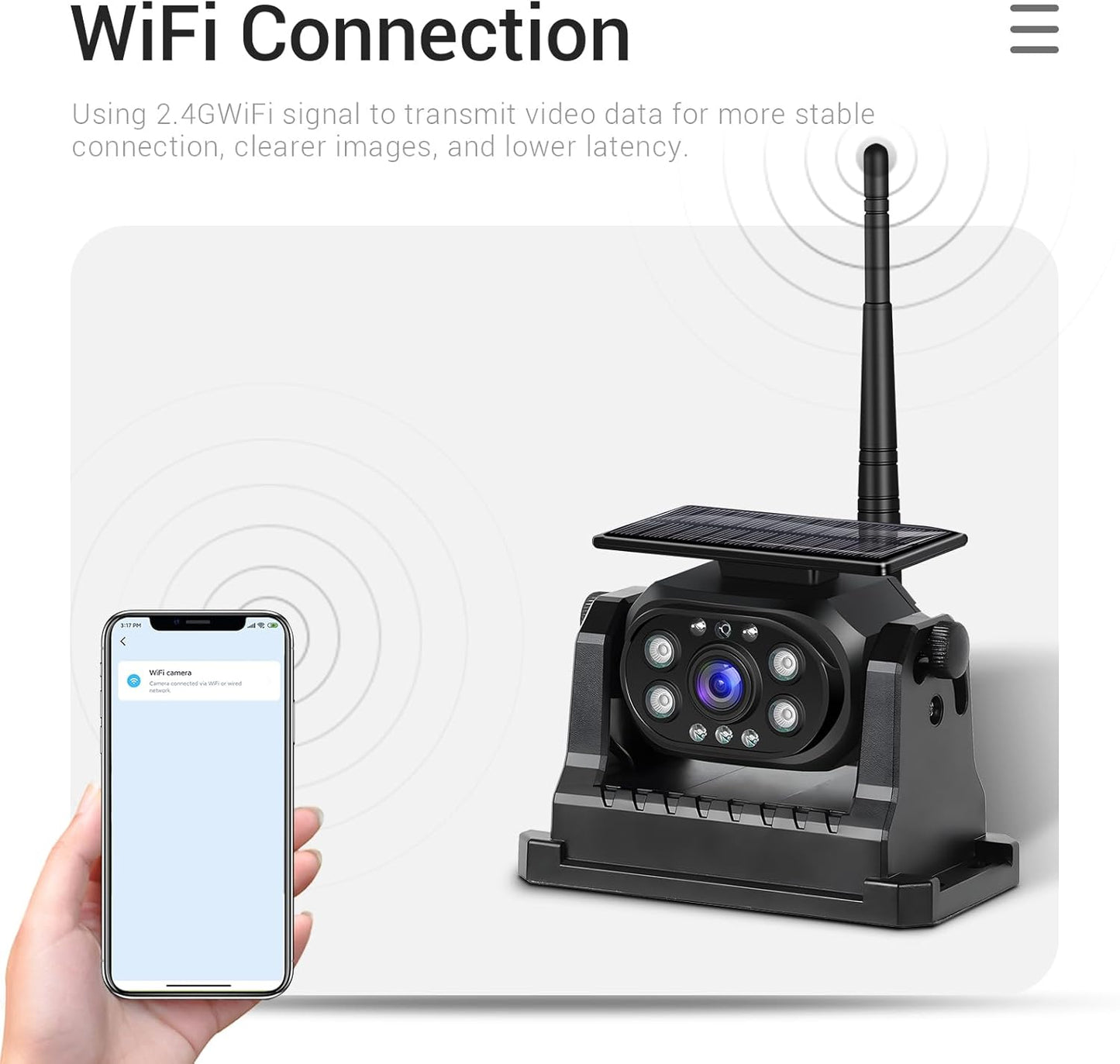 Hikity Wireless Backup Camera Solar Magnetic WiFi, HD 1080P Rechargeable Rear View Camera for Truck/Trailer/RV/Camper, IP68 Waterproof Reverse Camera, Clear Nigh Version, Wide Angle