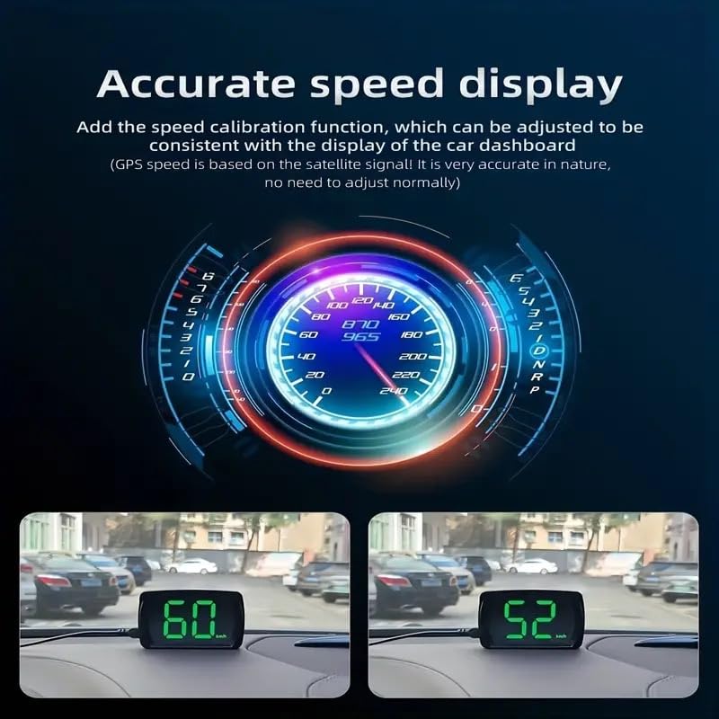 Heads Up Display for Cars HUD GPS Speedometer MPH with QC3.0 Fast Charger & Stable Silicone Pads, 2M USB Cable, Digital Speedometer for Cars Trucks, Boats SUV, Motorcycle Plug & Play