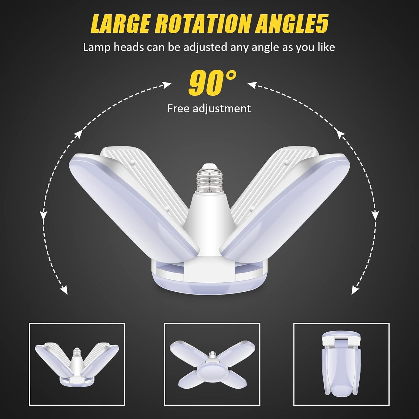 LED Garage Lights 2 Pack, 4 Foot Adjustable Ceiling Light, 6500k 8000LM Deformable E26/E27 Garage Lights for Shop, Basement, Workshop