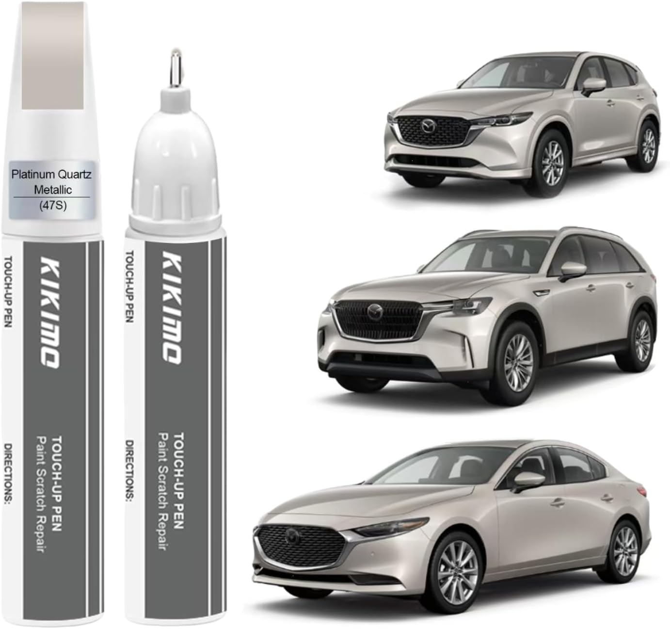 KIKIMO for Mazda Touch Up Paint(Platinum Quartz Metallic(47S)), Car Paint Repair Kit for Mazda, 2 In 1 Scratches Repair with Pen Tip and Brush, Color-Matched for Quick & Easy Fix
