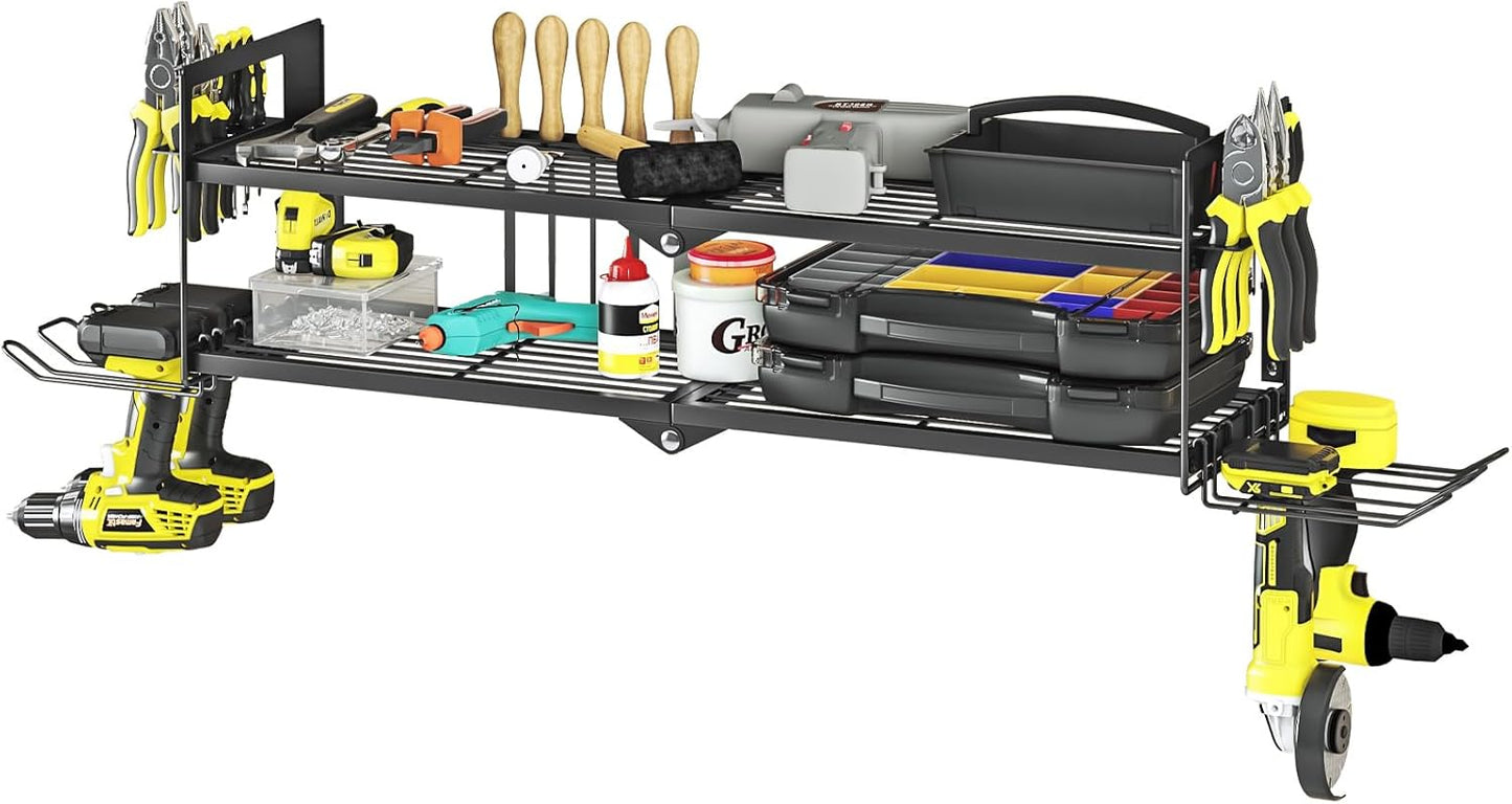 AZERPIAN Heavy Duty Power Tool Organizer Wall Mount for Drill and Cordless Tools Heavy Duty Rack for Garage Organization Workshop Pegboard (2 Layers 4 Slots)