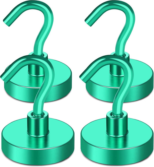 MIKEDE Magnetic Hooks Heavy Duty, 80LB Strong Magnet with Hook for Fridge, Super Neodymium Extra Strength Industrial Hooks for Hanging, Magnetic Hanger for Toolbox, Cruise, Grill(Green,4 Pack)