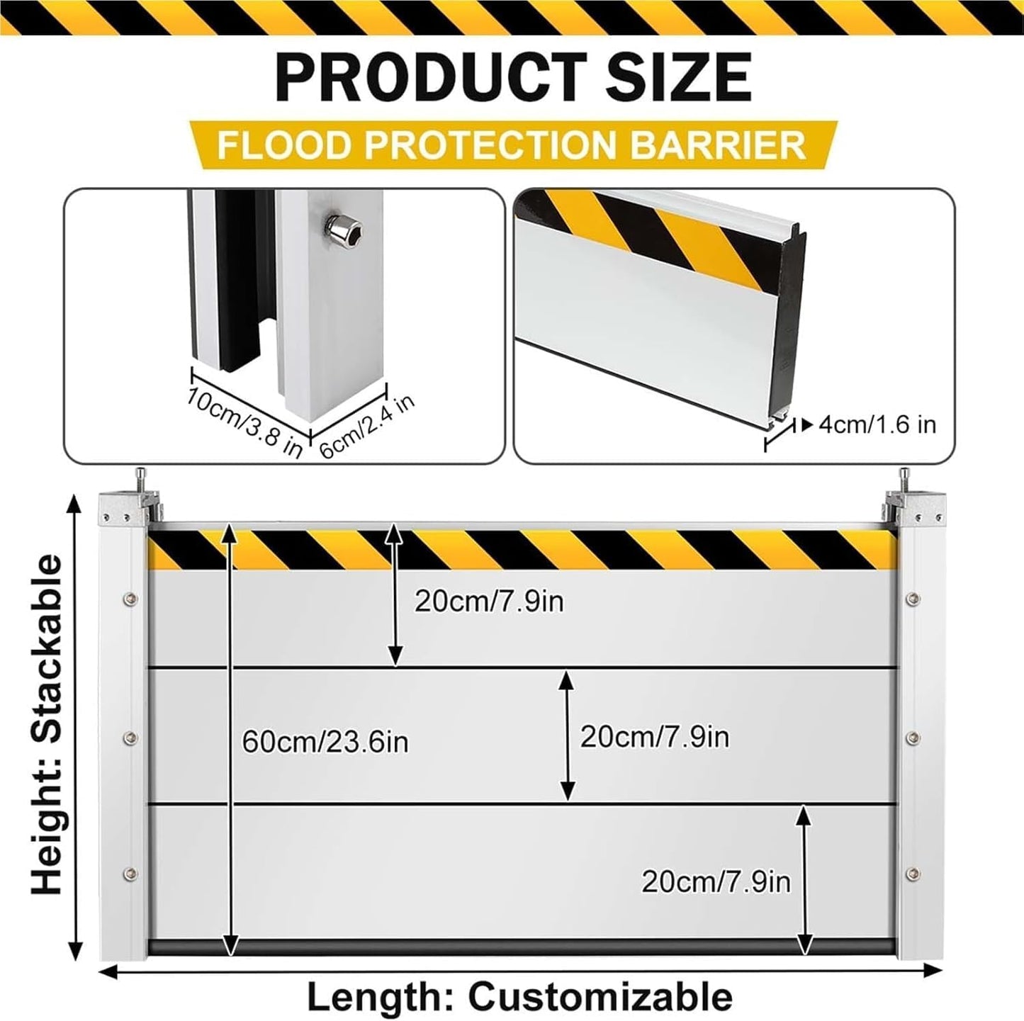 Reusable Heavy Duty Aluminum Flood Barriers for Home Exterior, Flood Protection Barriers Water Barrier Door Quick Detachable Garage Doors Detachable Mobile Rain Water Baffle ( H 55.1 inch L 13.5FT)
