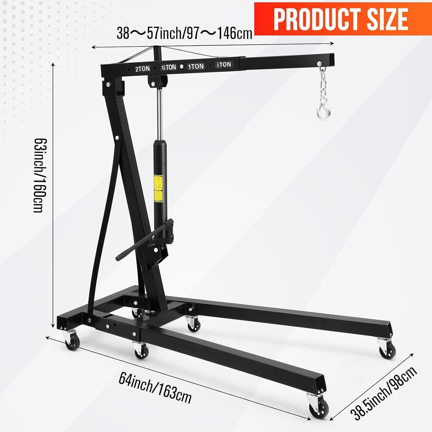 2 Ton Hydraulic Engine Hoist with Lever Stabilizer , Cherry Picker Engine Hoist, 4400LBS Heavy Duty Garage Crane with 6 Swivel Casters & Adjustable Telescopic Boom, for Auto Repair & Workshop (Black)