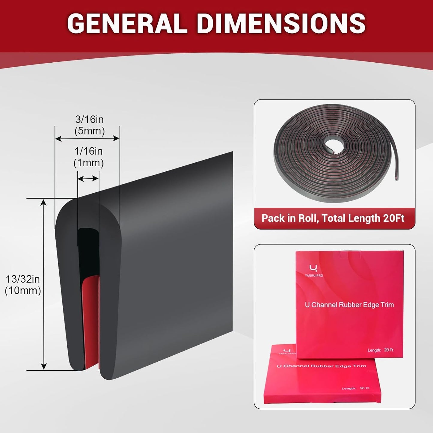 Rubber Edge Trim, 1/16" Self Adhesive Flexible U Channel Edge Protecter for Sheet Metal, Car Doors, U Shaped Sharp Edge Protecter, Fit for 0-3/32" Thick Edge, Black Color, 20Ft, EPDM Material