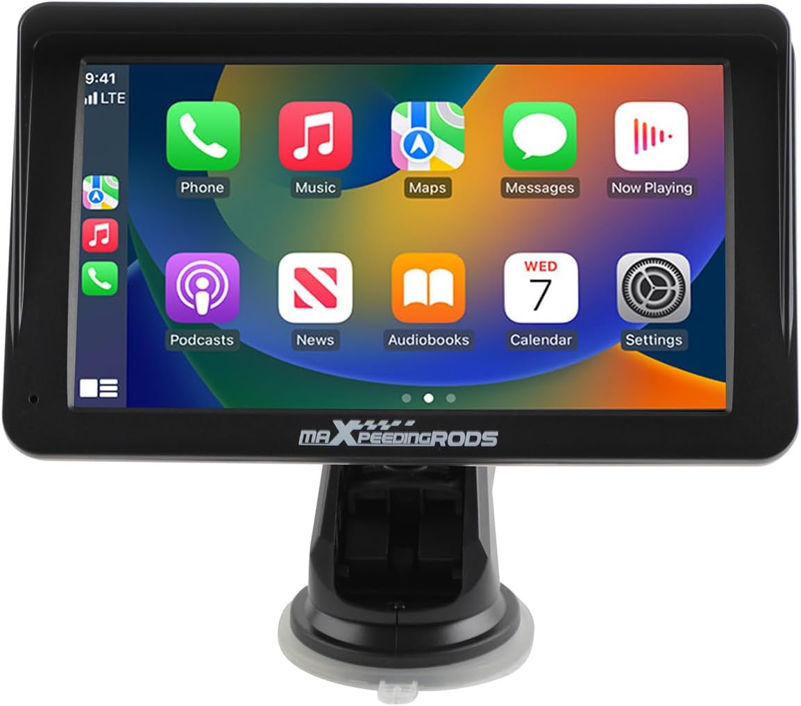 maXpeedingrods 7" Car Stereo with Wireless Apple CarPlay& Android Auto, Audio Receiver, Portable Car Radio with Backup Camera and GPS Navigation, Bluetooth, Mirror Link
