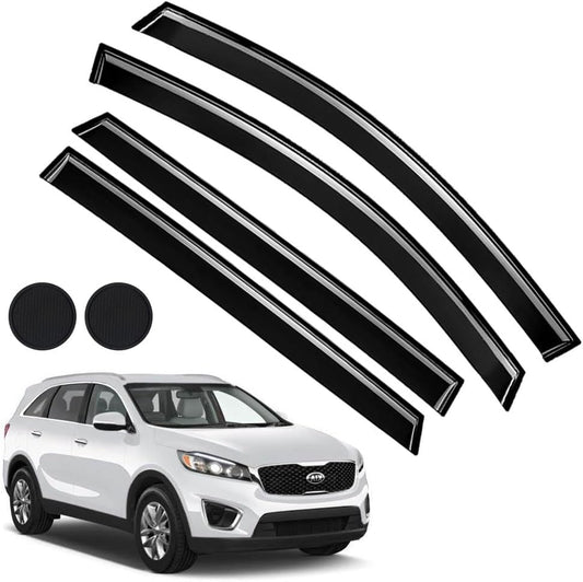 Rain Guards for Kia Sorento 2016-2020, Tape-on Side Window Deflectors for Kia Sorento, Window Visors for Kia Cars, Car Accessories 4 Rain Guards ＆ 2 Car Coasters