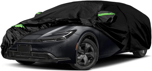Waterproof Car Cover Compatible with Toyota Prius 2004-2025, Black 210T Inside Cotton Cover with Door Zippers for Snow Rain Dust Outdoor Protection