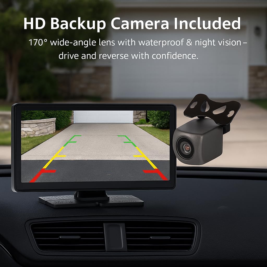 Portable Apple CarPlay & Android Auto – 10.26" Wireless Car Stereo, 4K Dash Cam, 1080P Backup Camera, Voice Control, GPS Navigation, Bluetooth, Mirror Link, Portable Touchscreen Display
