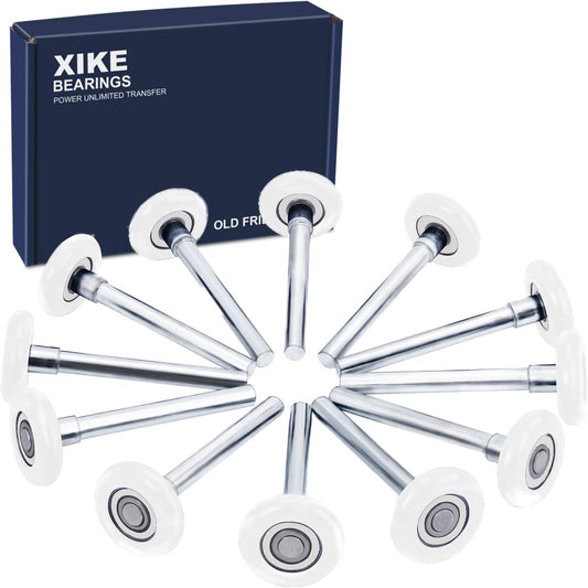 XiKe 12 Pack White 2" Nylon Garage Door Roller 4" Stem, Quiet/Durable and High Load, Use 6200-2RS Double Seals Precision Bearings.