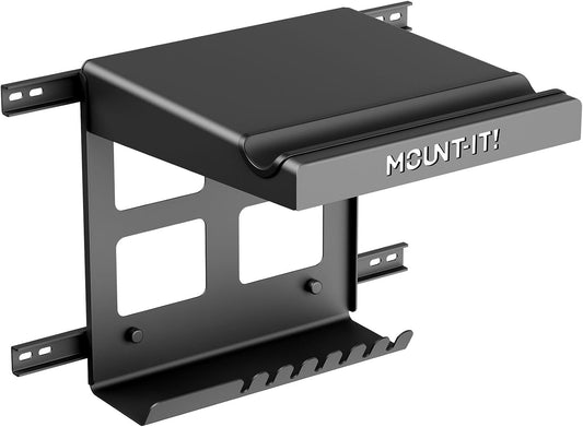 Mount-It! Bike Wall Mount Rack with Shelf and Hooks, Horizontal Indoor Bike Rack Garage Home, Space Saving Wall Mounted Hanger for a Single Road, Mountain or Other Bicycle with Extra Storage, Black