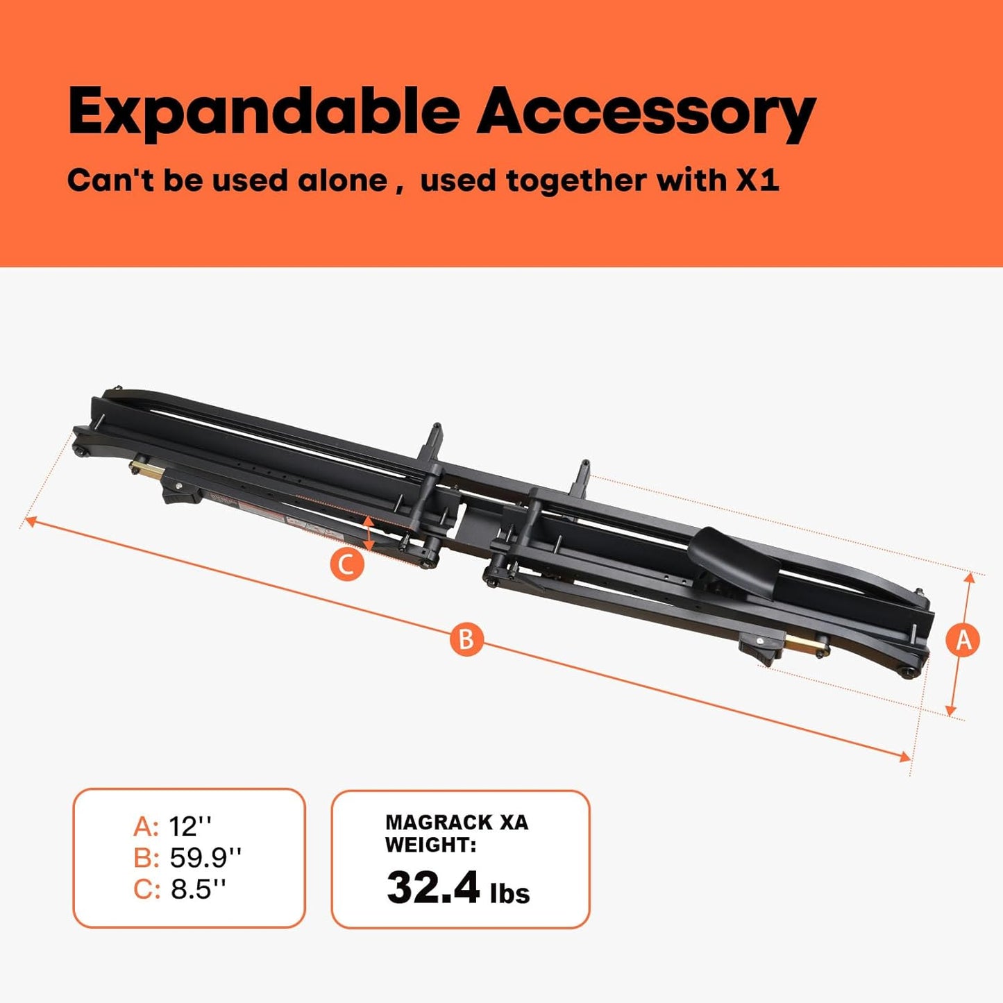 MagRack XA, Add-On MagRack X1, Expandable Hitch Bike Rack, Adding Extension for X1 Bike Rack