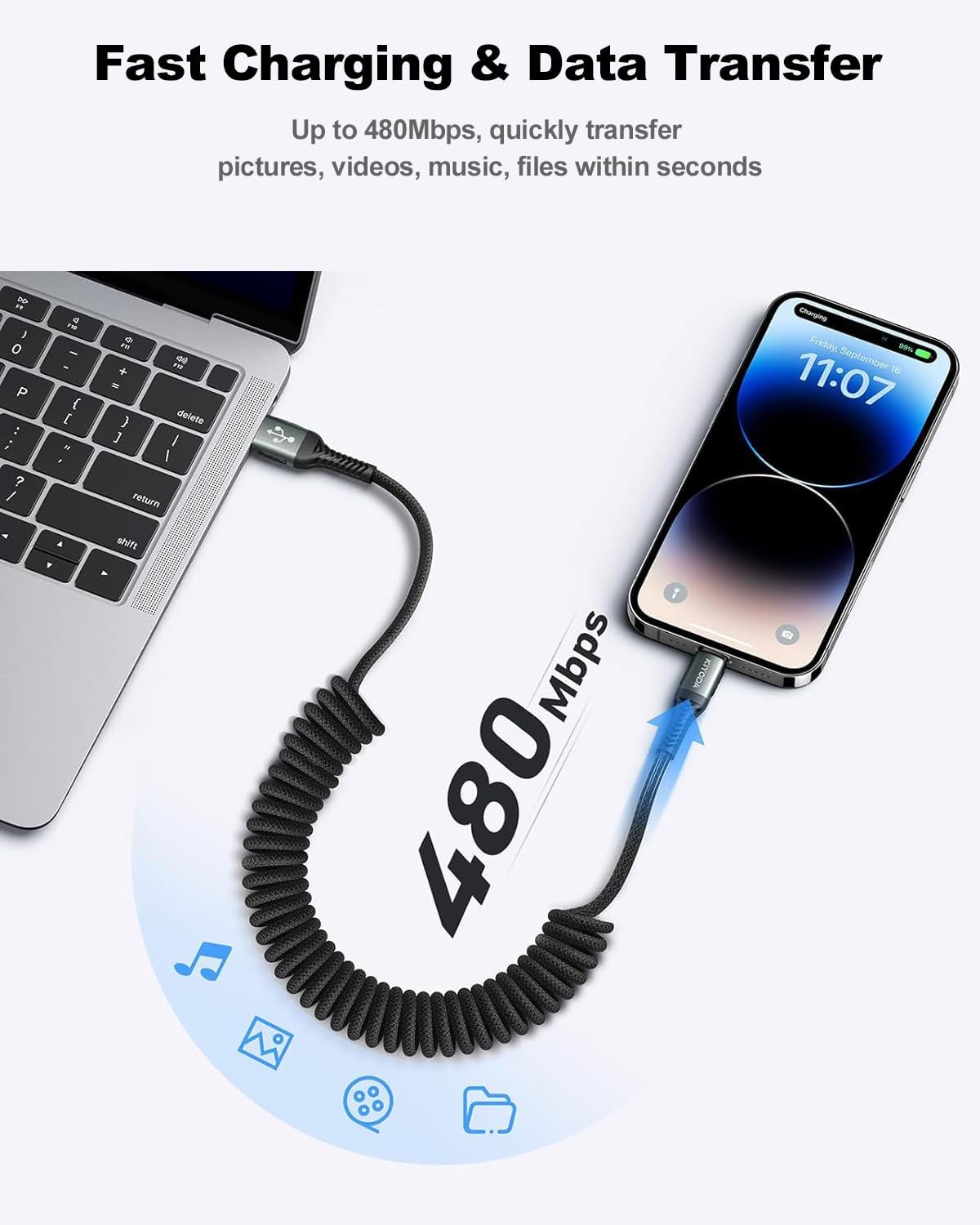 USB to Lightning Cable for Car 3FT+6FT, Coiled iPhone Charger Cables Braided Lightning Cable [Apple MFi Certified] Fast Charging Cord Compatible with iPhone 14/Pro Max/Plus 13 12 11 8, iPad AirPods