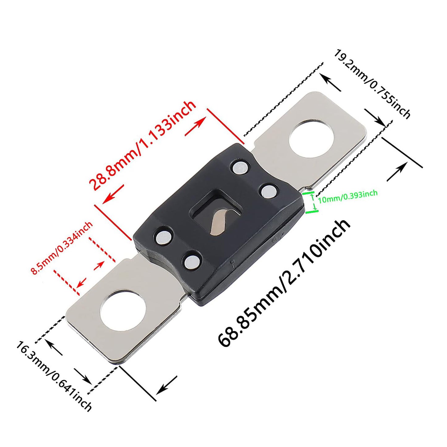 175A MEGA High Current Fuse - 175 Amp Bolt-on Fuse for Cars, Trucks, Construction Vehicles, Buses, Caravans (2 Pcs)