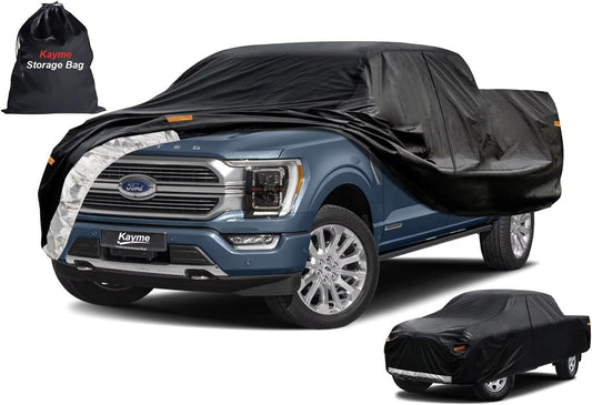 Kayme Truck Cover Custom Fit Ford F-150(1991-2004) Extended Cab Short Bed. Full Exterior Heavy Duty Outdoor Pickup Truck Car Cover Waterproof All Weather.Car Tarp for Wind Sun Dust Protection.Black