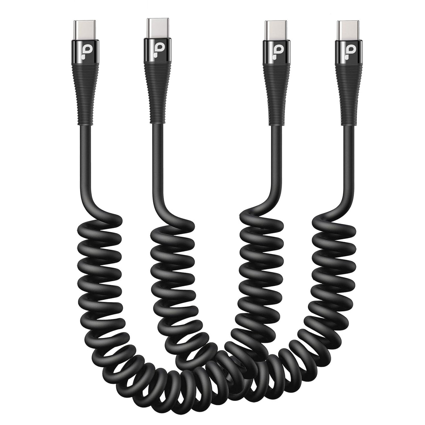 Coiled USB C to C Cable for Car 5FT, USB Type C Charger Cable 100W Short USBC Fast Charging Cable for iPhone 16/15/Pro/Plus/Pro Max/Samsung Galaxy S23, Compatible All Type C Devices-Black 2Pack